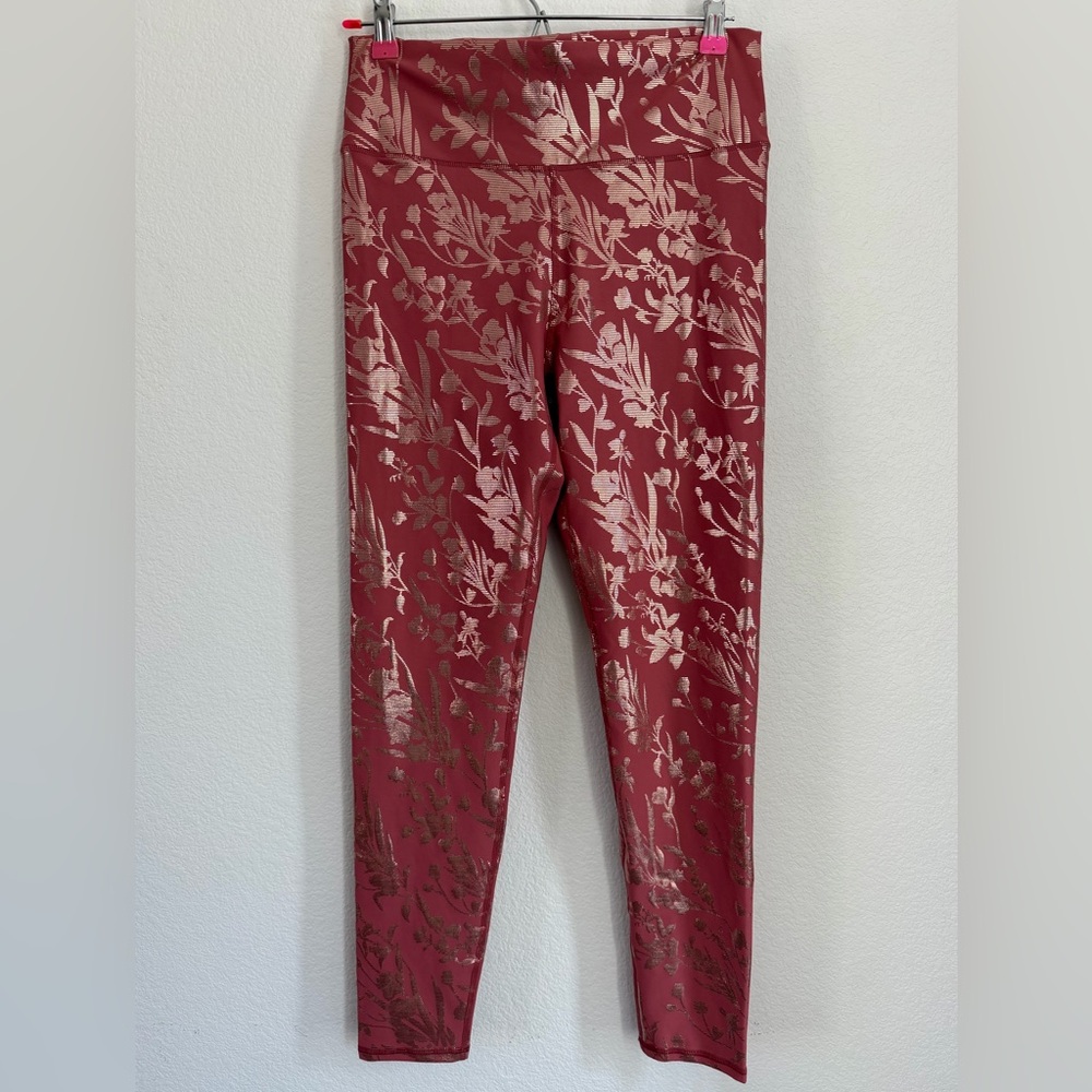 Fabletics Pink/Gold Foil Overlay Leggings High Waisted Workout Size Small